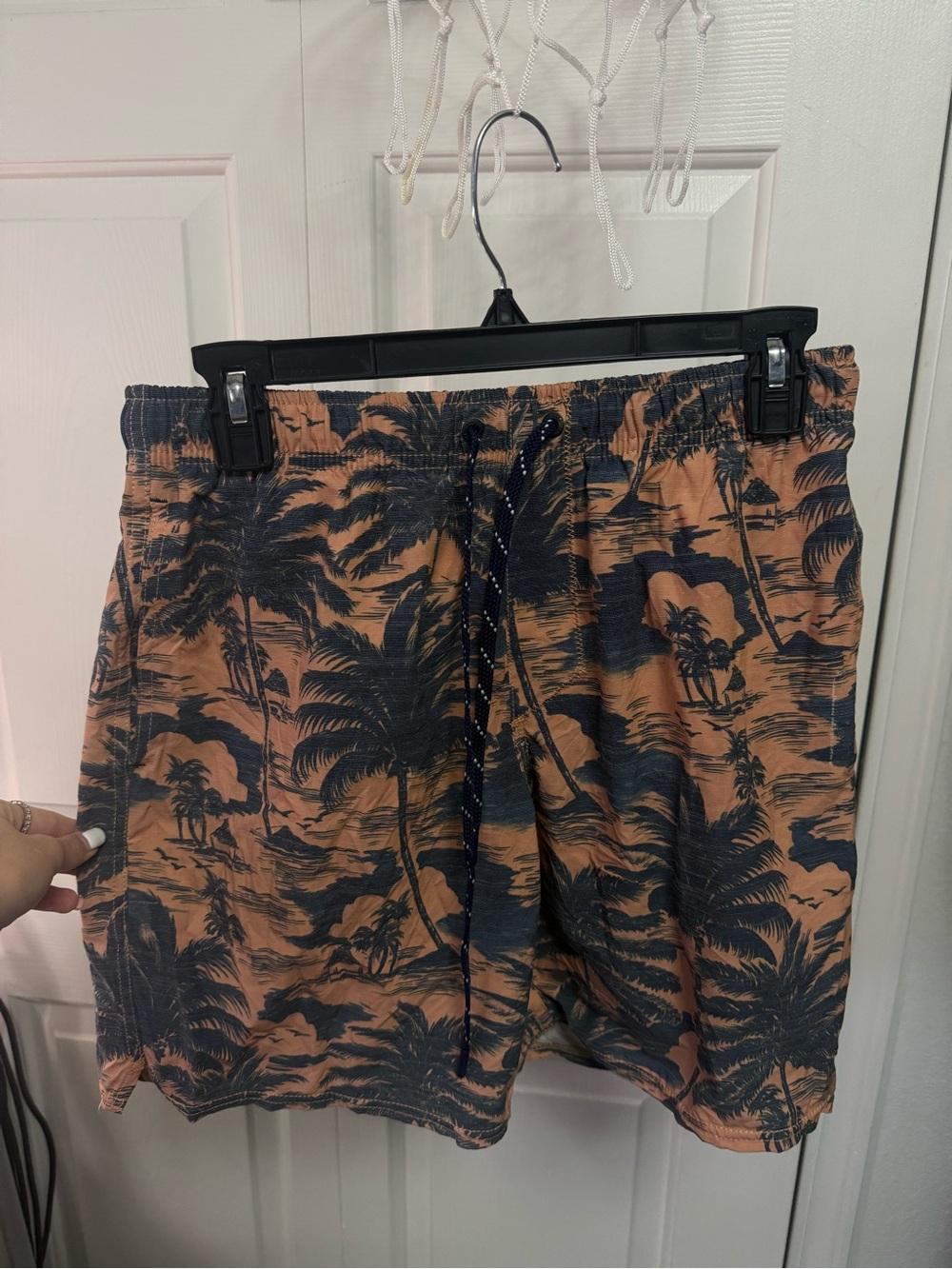 Salt Life Orange and Navy Palm-Print Swim Trunks